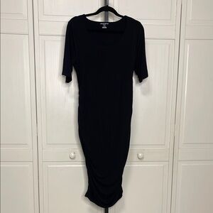 A Pea In The Pod Womens Maternity Jersey Midi Dress Size Large Black 1/2 Sleeve